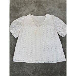 Draper James White Eyelet Puff Sleeve Blouse